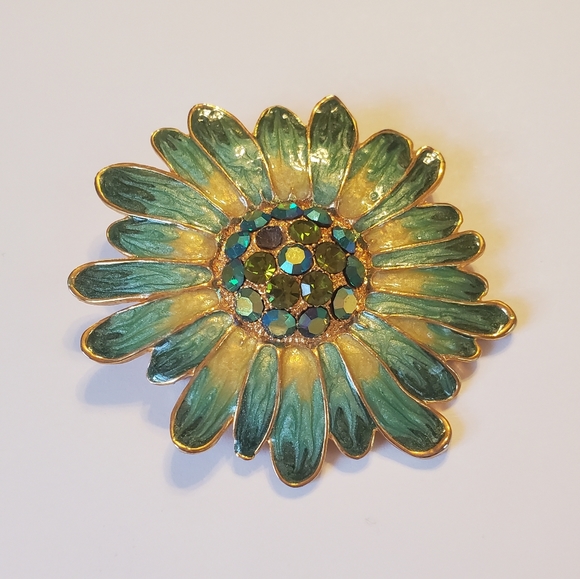 Vintage Enamel Rhinestone Daisy Brooch - Picture 3 of 6